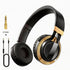 Wired Over-Ear Headset, Portable Folding Heavy Bass Headphones, Built-in Microphone, Compatible with Multiple Devices(Black gold)