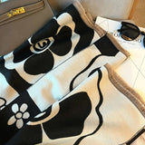 Elegant Camellia Scarf - Breathable and Warm Women's Shawl Black and White Fashion, Perfect for Spring and Summer Styling  Versatile Beach Accessory