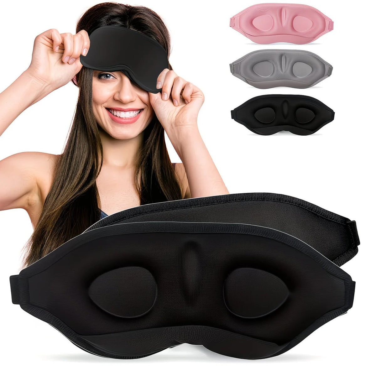 3PCS 3D Sleep Mask with Nose Rest, Designed for Side Sleepers, Total Blackout 3D Sleep Mask, Unisex, Night Eye Cover, Soft & Breathable Eye Mask, Zero-Pressure Relaxing Sleep Mask for Night Use (Black)
