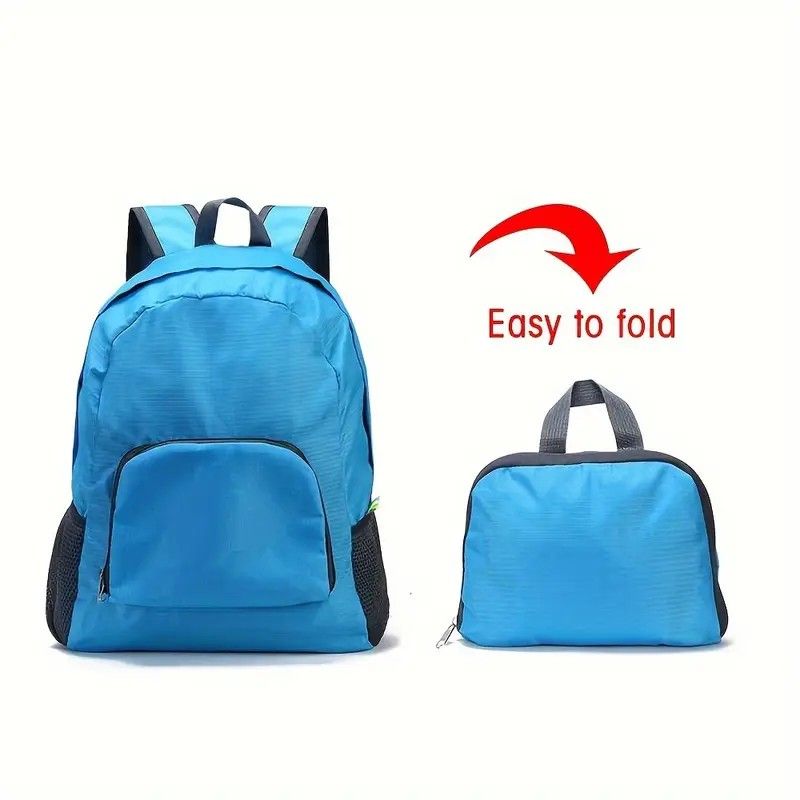 Foldable Nylon Backpack – Lightweight, Durable, and Strong Load Capacity, Four-Step Folding Transforms into a Handbag in Seconds, Multi-pocket Organization with Breathable Carrying(blue)
