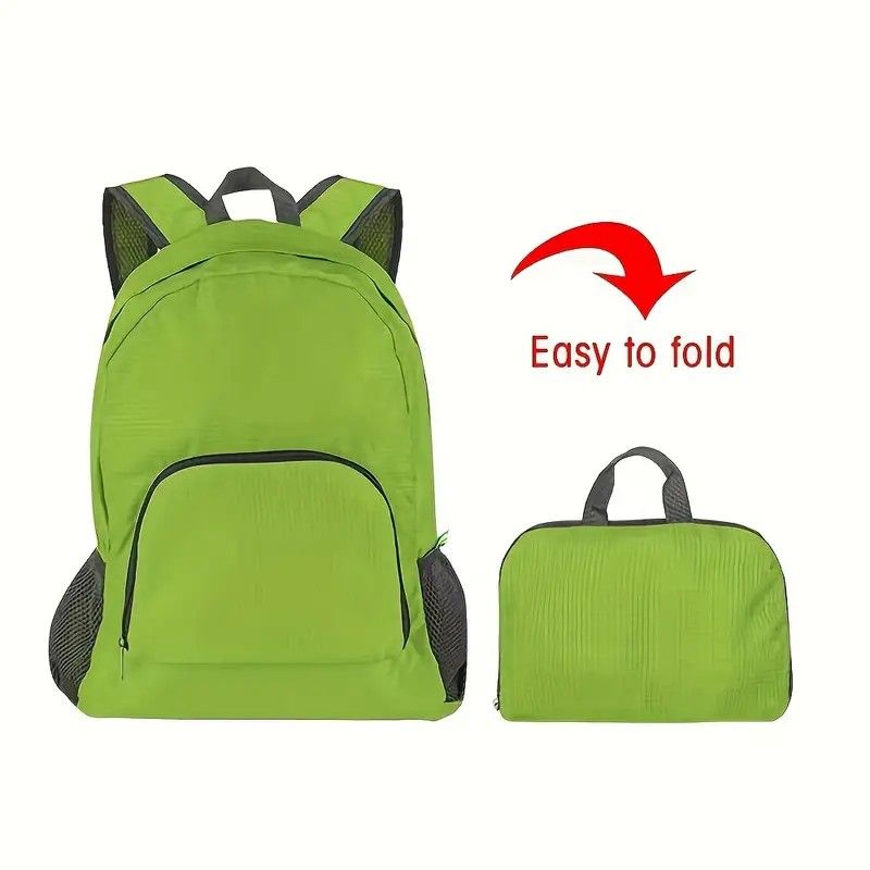 Foldable Nylon Backpack – Lightweight, Durable, and Strong Load Capacity, Four-Step Folding Transforms into a Handbag in Seconds, Multi-pocket Organization with Breathable Carrying(GREEN)
