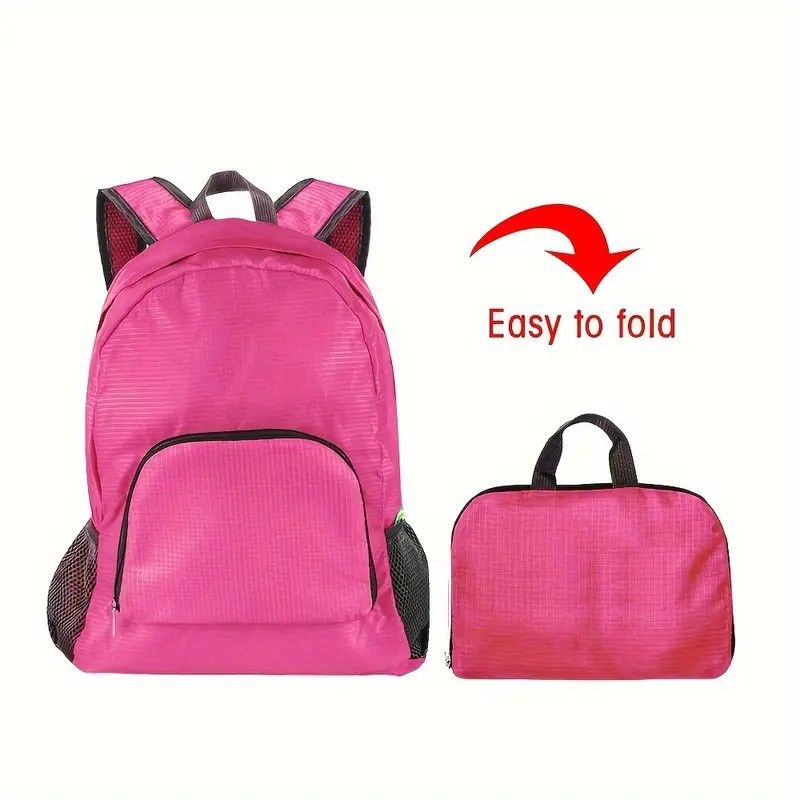 Foldable Nylon Backpack – Lightweight, Durable, and Strong Load Capacity, Four-Step Folding Transforms into a Handbag in Seconds, Multi-pocket Organization with Breathable Carrying(rose-carmine)