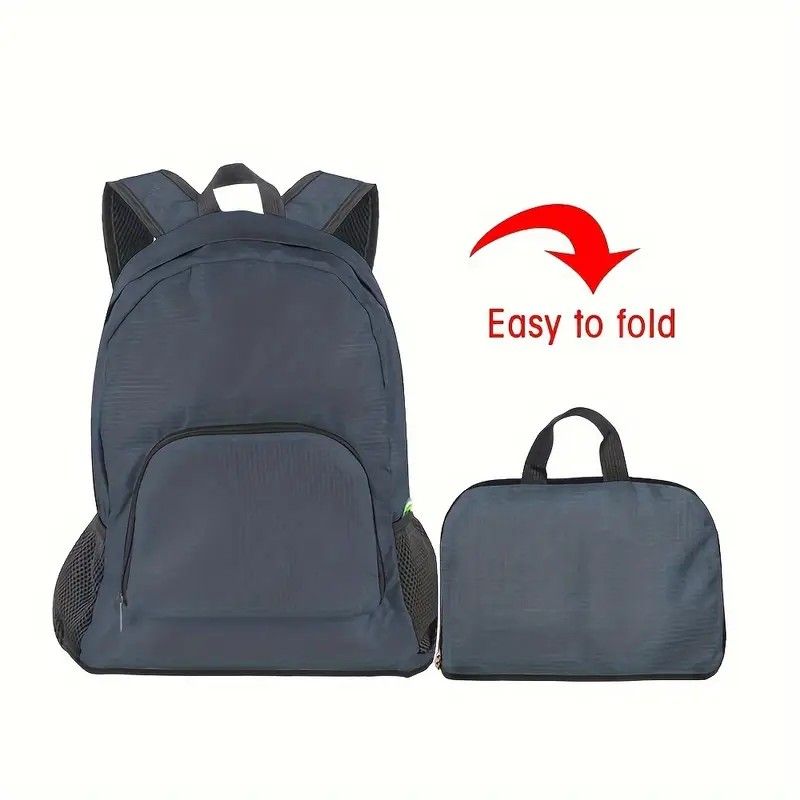 Foldable Nylon Backpack – Lightweight, Durable, and Strong Load Capacity, Four-Step Folding Transforms into a Handbag in Seconds, Multi-pocket Organization with Breathable Carrying(GREY)