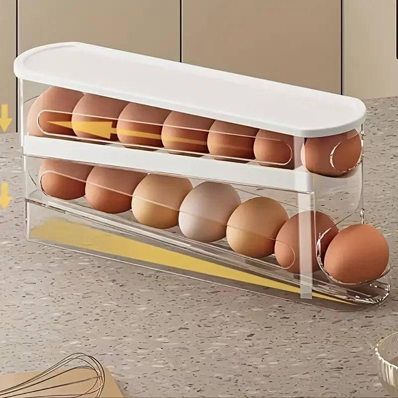 Automatic Sliding Egg Holder 12-14 Eggs Flip Lid Fridge Storage Container