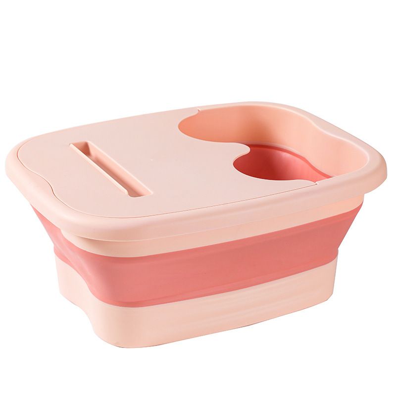 Foldable Foot Soak Tub: TPE Collapsible Deep Tub with Lid for Heat Retention, Foot Massage, Essential for Home Wellness and Relaxation.PINK