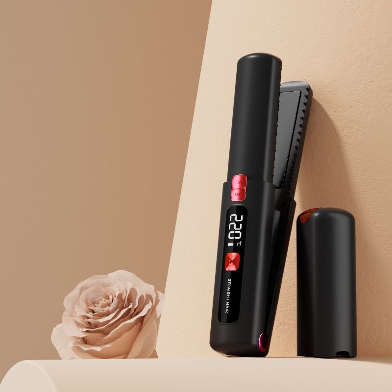 Mini Cordless Straightening Comb – Negative Ion Hair Care with Three Temperature Settings, Two-in-One Straightening and Curling with Type-C Fast Charging, Portable Styling Wonder(BLACK)
