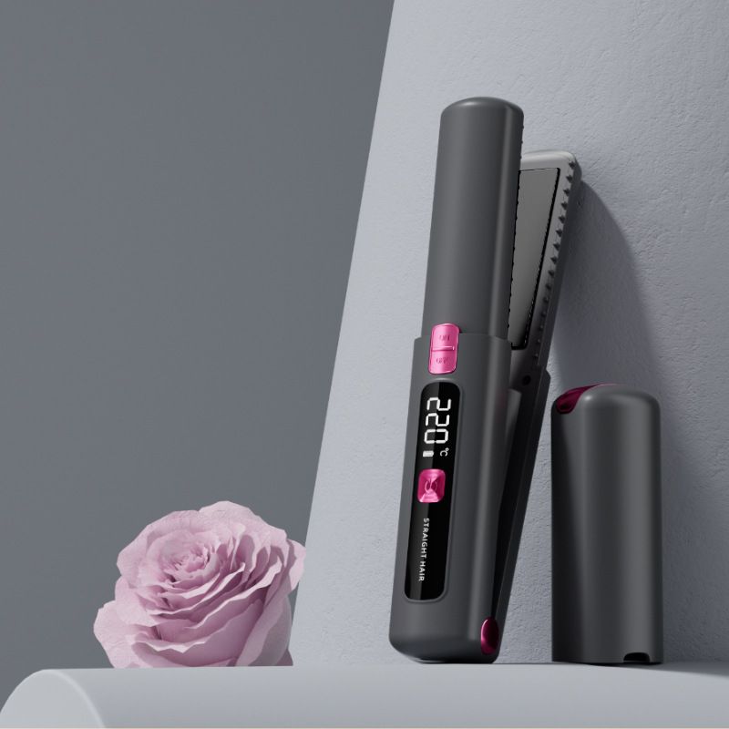 Mini Cordless Straightening Comb – Negative Ion Hair Care with Three Temperature Settings, Two-in-One Straightening and Curling with Type-C Fast Charging, Portable Styling Wonder(GREY)