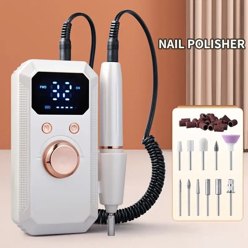 Professional Nail Drill: Quiet and Efficient, LED Digital Display, 31 Accessories for All-in-One Use, Easy for Beginners to Master。white