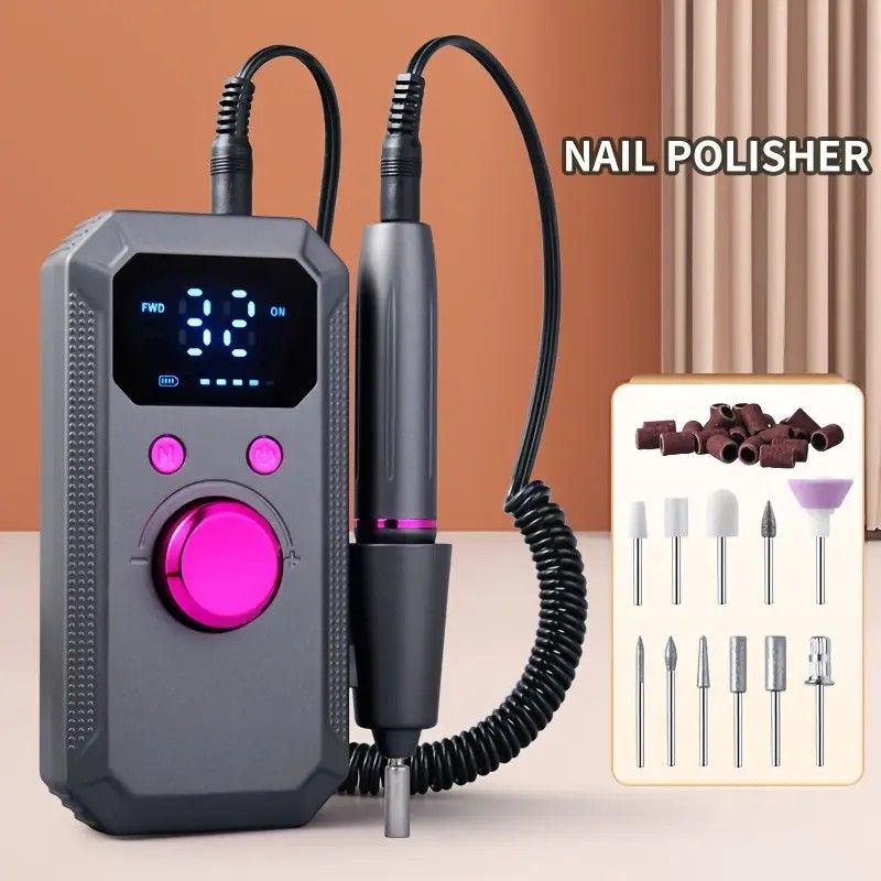 Professional Nail Drill: Quiet and Efficient, LED Digital Display, 31 Accessories for All-in-One Use, Easy for Beginners to Master.Dark grey
