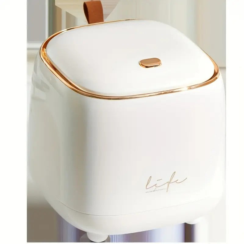 WHITE Press-Type Trash Bag Bin, Luxury Waste Bin, Car/Home/Office/Desktop/Dining Table Storage Cylinder Trash Can, Creative Flip-Top Square Storage Box, Side Table with Lid Storage Bucket