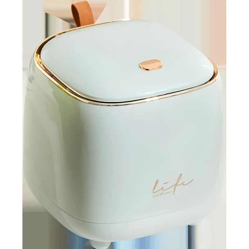 Light green Press-Type Trash Bag Bin, Luxury Waste Bin, Car/Home/Office/Desktop/Dining Table Storage Cylinder Trash Can, Creative Flip-Top Square Storage Box, Side Table with Lid Storage Bucket