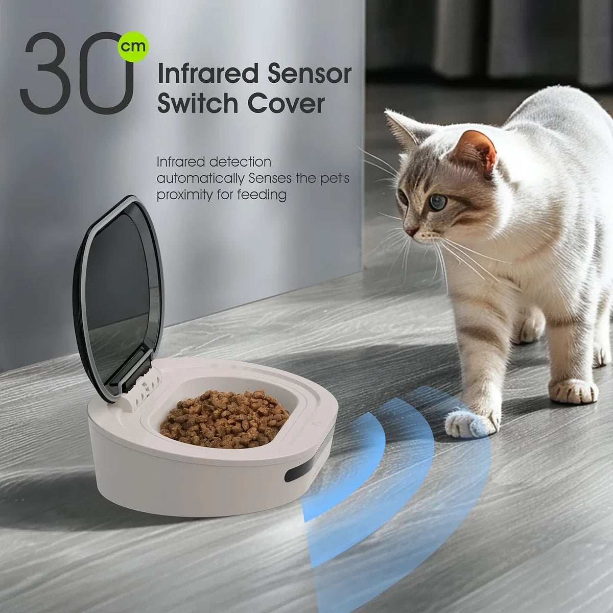 Smart Sensor Pet Feeder: 30cm Infrared Auto Open/Close / Airtight Freshness / Dual Power / Detachable Inner Bowl, 300ml Dust & Pest Proof, Worry-Free Feeding!
