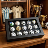 1970-2026 Handmade Mini Football Ornaments, 15 Classic Reproductions, Leather Hand-Stitched, with Acrylic Display Case, Desktop Decoration and Fan Collection Memorabilia.