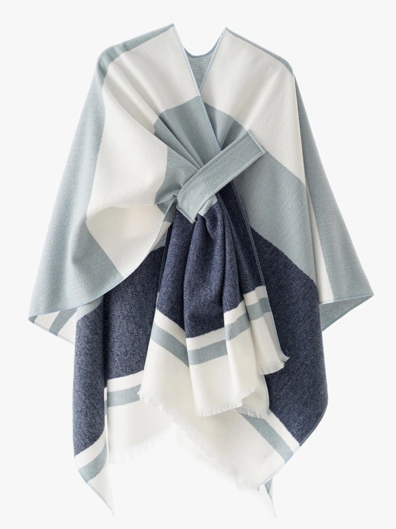 European and American minimalist cross-tie plaid cape cloak, acrylic warm versatile autumn winter outerwear fashion piece(creamy white)