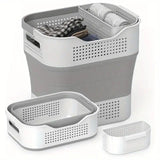 Multi-functional Folding Laundry Basket: Hassle-free Storage, One Basket for All Your Clothes Sorting.Light grey