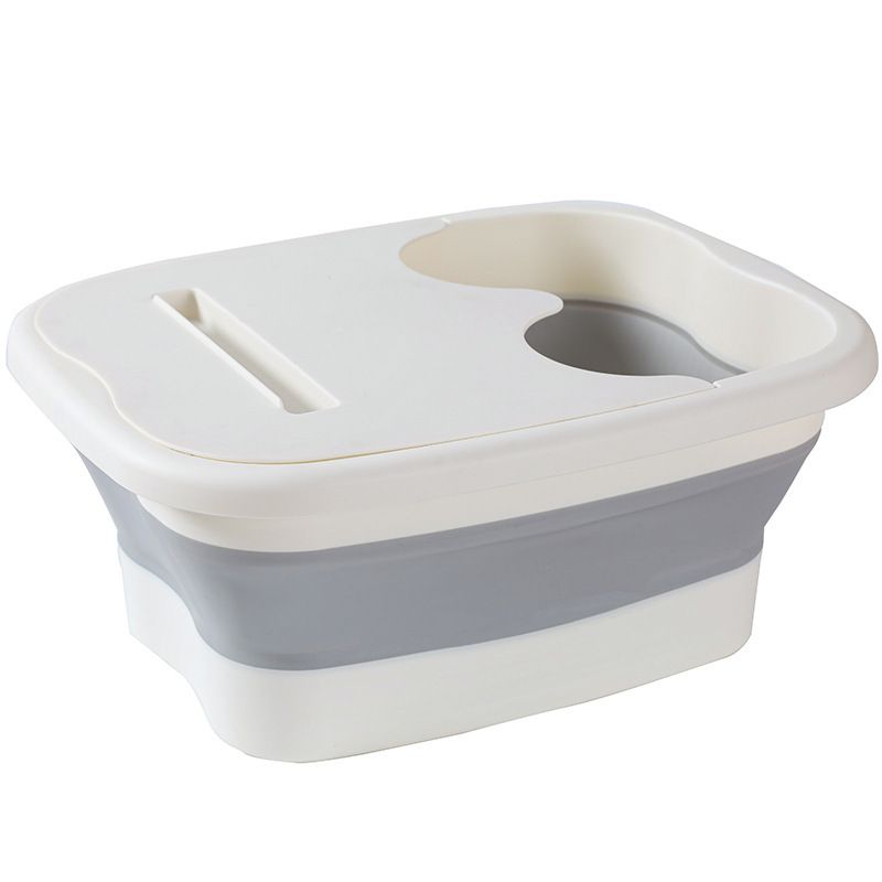 Foldable Foot Soak Tub: TPE Collapsible Deep Tub with Lid for Heat Retention, Foot Massage, Essential for Home Wellness and Relaxation.GREY