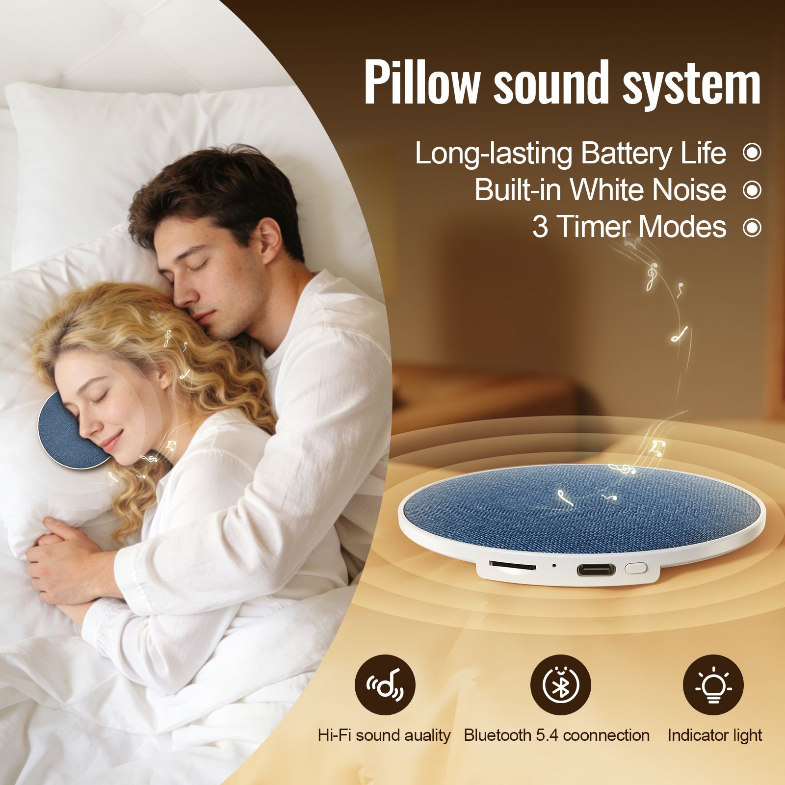 2026 New Pillow Sleep Speaker: Under-Pillow Audio, Listen to Music and Audiobooks for Stress Relief, White Noise for Better Sleep, Essential for Travel and Home/Hemp cloth