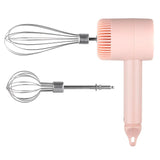 Pink  Wireless charging handheld mixer, 30W with three-speed settings. Dual whisk heads designed for whipping eggs, cream, and batter. Suitable for both kitchen and outdoor use, also an ideal gift.