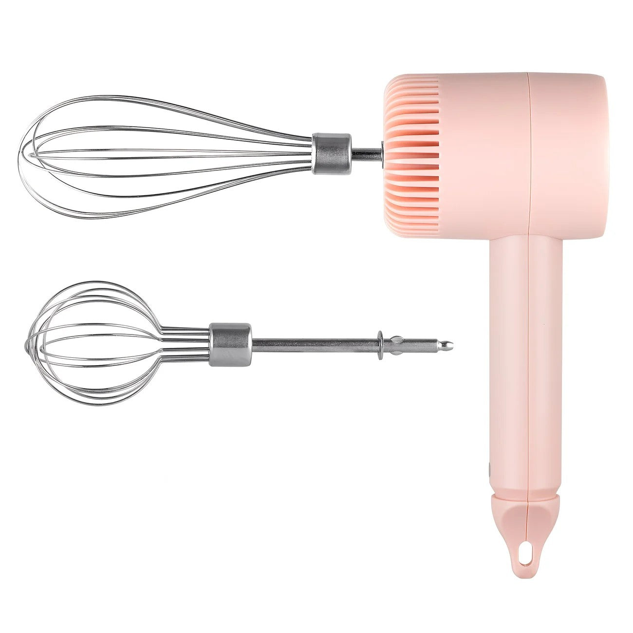 Pink  Wireless charging handheld mixer, 30W with three-speed settings. Dual whisk heads designed for whipping eggs, cream, and batter. Suitable for both kitchen and outdoor use, also an ideal gift.