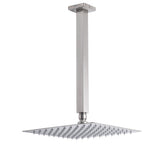 Brushed Nickel Square 10" Rain Shower Head 300mm Brass Ceiling Dropper Arm Set
