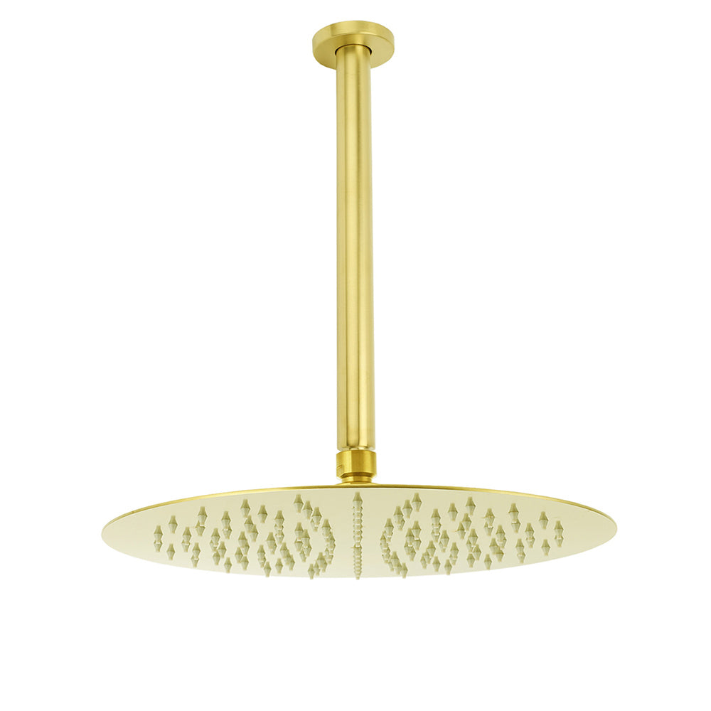 WELS 12" Round Stainless Steel Shower Head Extension Ceiling Arm Set Brushed Gold