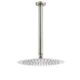 Brushed Nickel Round 10" Shower Rain Head + 300mm Brass Ceiling Dropper Arm Set
