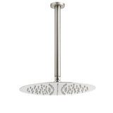 Brushed Nickel Round 12" Shower Rain Head + 300mm Brass Ceiling Dropper Arm Set