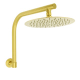Brushed Gold Round 10 Inch Rain Shower Head Swivel Brass Gooseneck Wall Arm Set