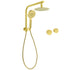 WELS Brushed Gold Round Dual Shower Head Set Simple Hold Handheld Gooseneck Arm Twin Taps