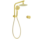 WELS Brushed Gold Round Twin Shower Head Set Stainless Steel Handheld Gooseneck Arm Wall Mixer
