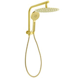 Brushed Gold Round 12" Rain Shower Head 3 Mode Handheld Diverter Wall Arm Set