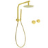 WELS Brushed Gold Round 2in1 Shower Head Set Ergonomic Handheld Gooseneck Arm Twin Taps