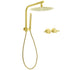 Brushed Gold Round Large 12" Rain Shower Head One Spray Handheld Rose Gooseneck Arm Twin Taps Set
