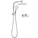 WELS Round Chrome 10" Dual Shower Head 3 Mode Handheld Gooseneck Wall Arm Twin Taps Set