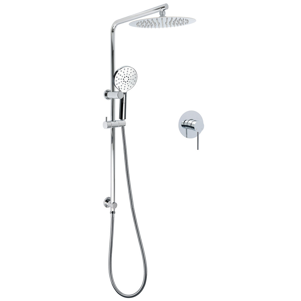 WELS Twin Shower Set 10" Rainfall Head 3 Modes Handheld Rose Silde Rail Chrome Round Mixer