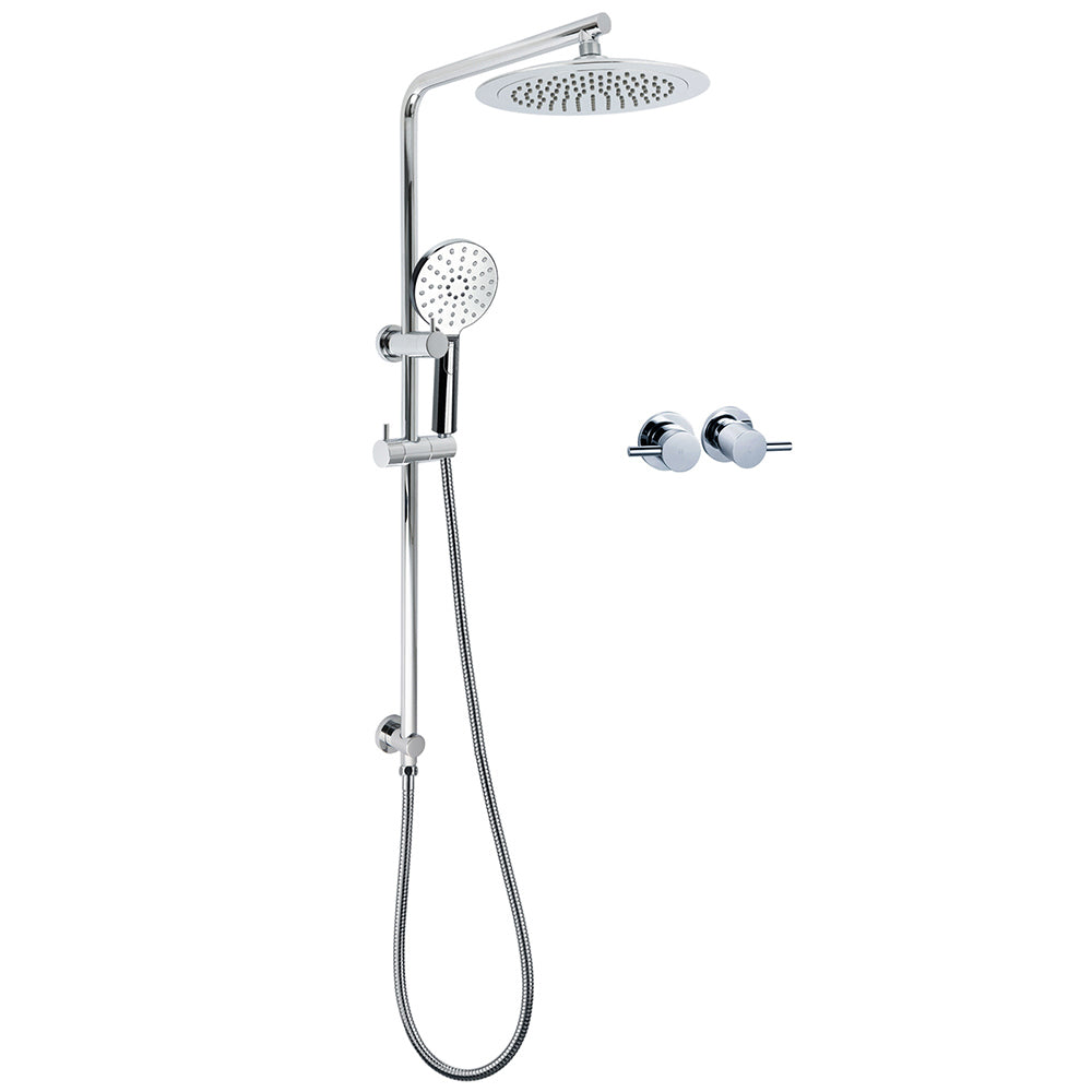 WELS Chrome 9" Rain Shower Head 3 Modes Handheld Rose Slide Rail Set Twin Taps