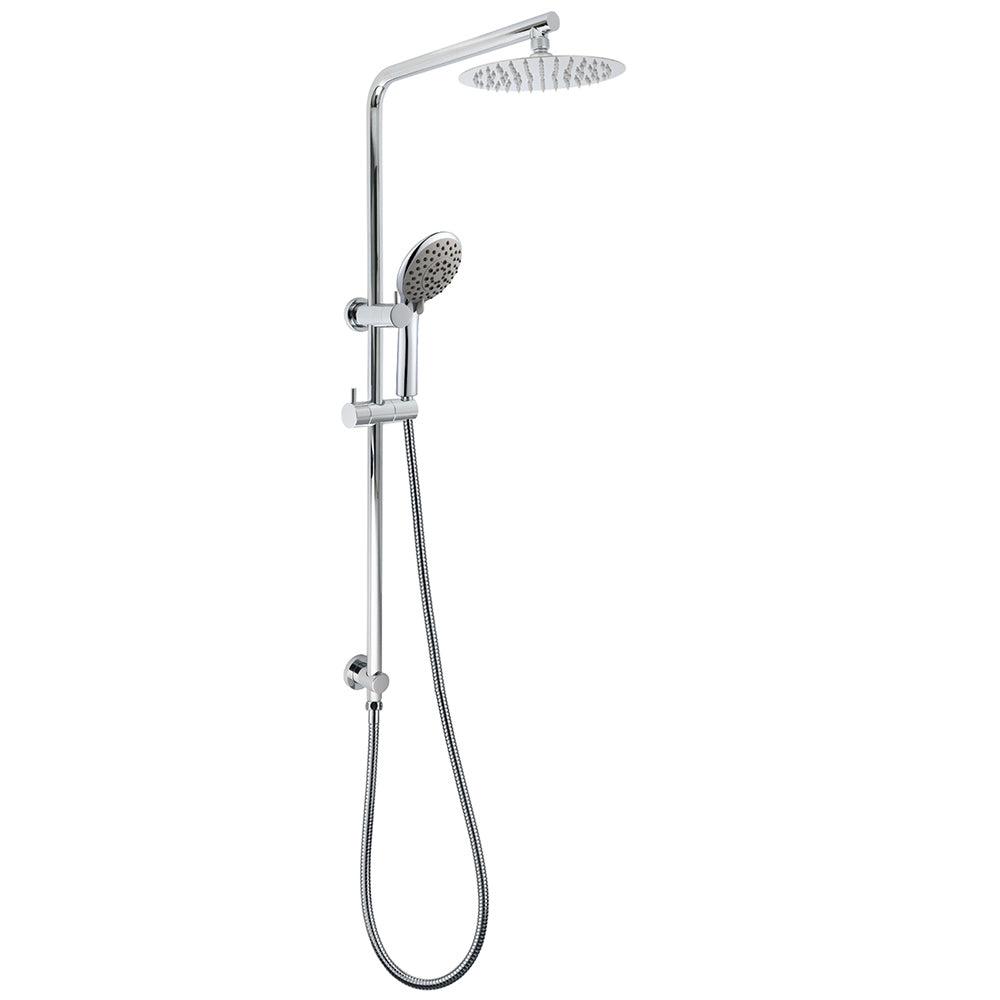 WELS Chrome Dual 8" Slim Rain Shower 5 Modes Rose Mixer Valve Sliding Rail Set