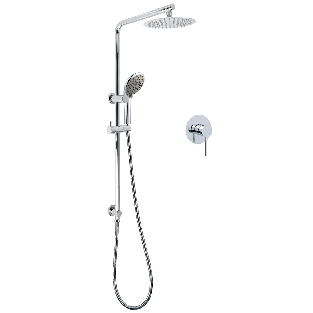 WELS Chrome Dual 8" Slim Rain Shower 5 Modes Rose Mixer Valve Sliding Rail Set + Mixer