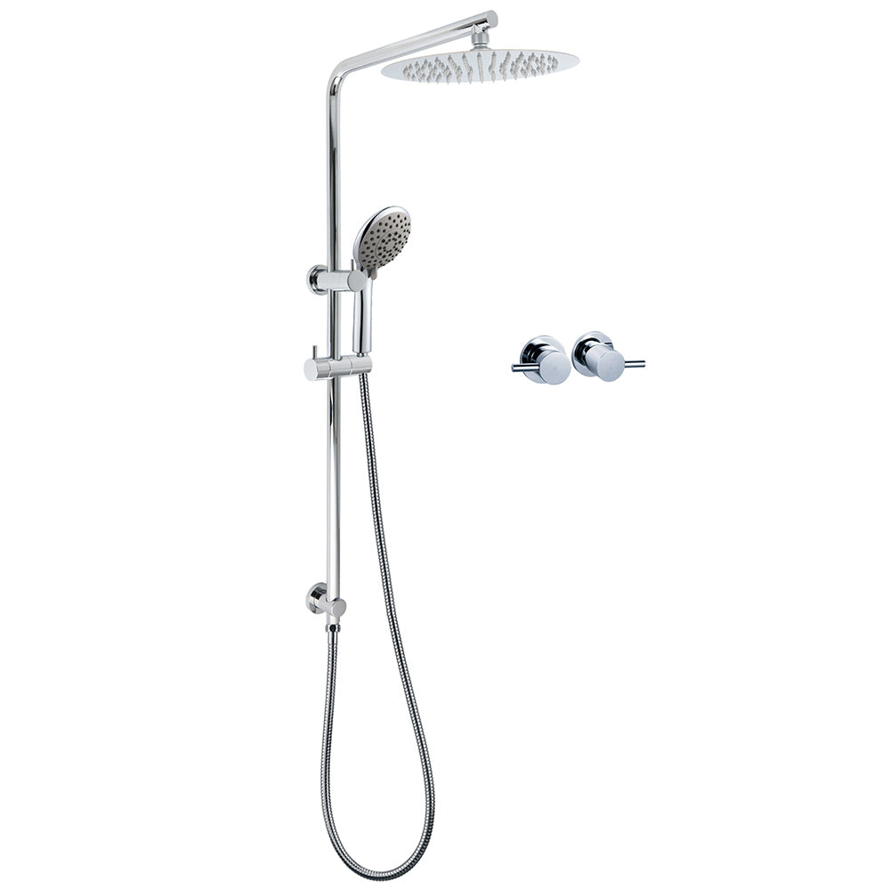 WELS Chrome Dual 10" Slim Rain Shower 5 Modes Handset Turning Mixer Valve Sliding Rail