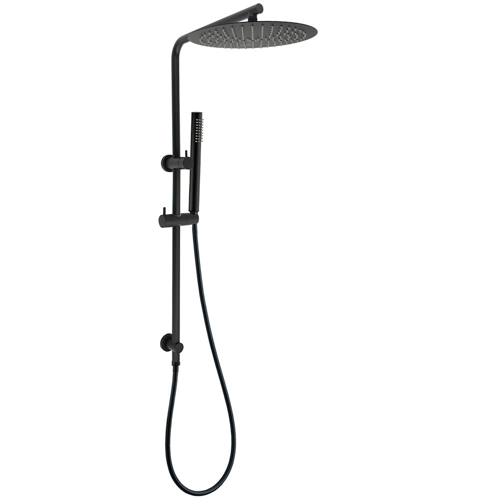 Round 300mm Rain Shower Head Brass Handheld Riser Rail Set Diverter Matt Black