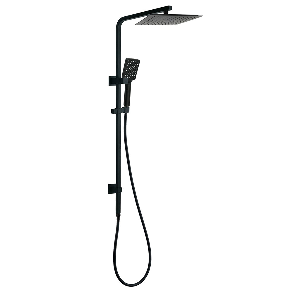 Matt Black Dual Shower Square 10" Rain Head 3 Modes Handheld Silde Rail Arm Set