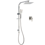 Brushed Nickel Square Twin Shower Set 8" Rain Head 3 Modes Handheld Silding Rail Mixer