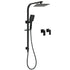 Matt Black Square Twin Shower Set 8" Rain Head 3 Modes Handheld Silde Rail Arm + Taps