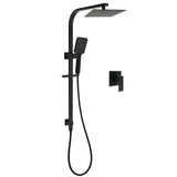 Matt Black Square Twin Shower Set 8" Rain Head 3 Modes Handheld Silde Rail Arm + Mixer