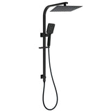 WELS Matt Black Dual Shower Set 10" Square Rain Head Handheld Silde Rail Arm Kit
