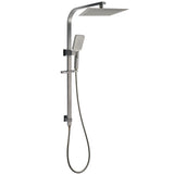 Gun Metal Double Square Shower Head Set 10" Rain Handheld Sliding Rail Diverter