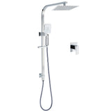 Chrome Twin Square Shower Set 8" Rain Shower Head 3 Function Handheld Rail Arm Mixer
