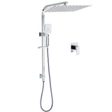 Chrome Dual Square Shower Set 16" Rain Shower Head 3 Function Handheld Rail Arm Mixer
