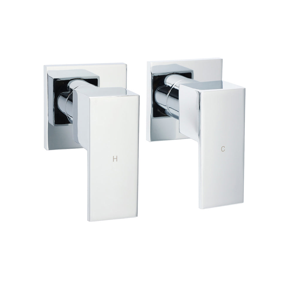 Watermark Chrome Square 1/4 Turn Wall Twin Taps Brass For Shower Head Vanity Basin Spout