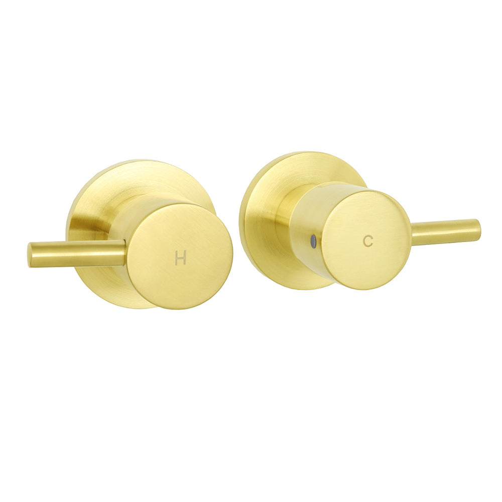 Brushed Gold Brass 1/4 Turn Round Hot Cold Tap Wall Set For Shower Vanity Spout